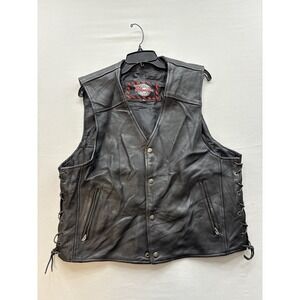 Milwaukee Leather Vest Mens XL Black Genuine Leather Biker Side Lace Motorcycle
